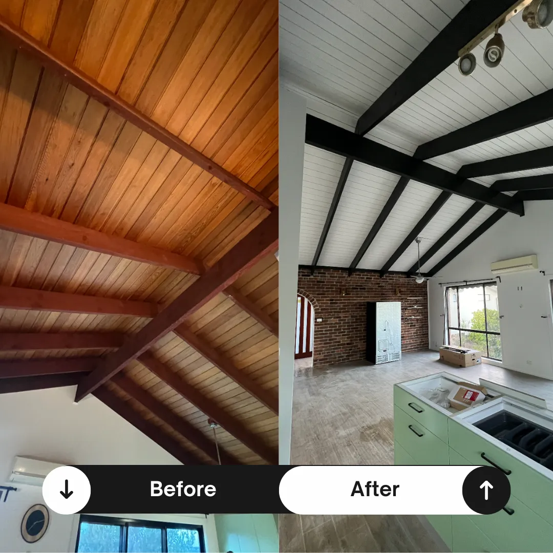 Before and after interior ceiling repaint