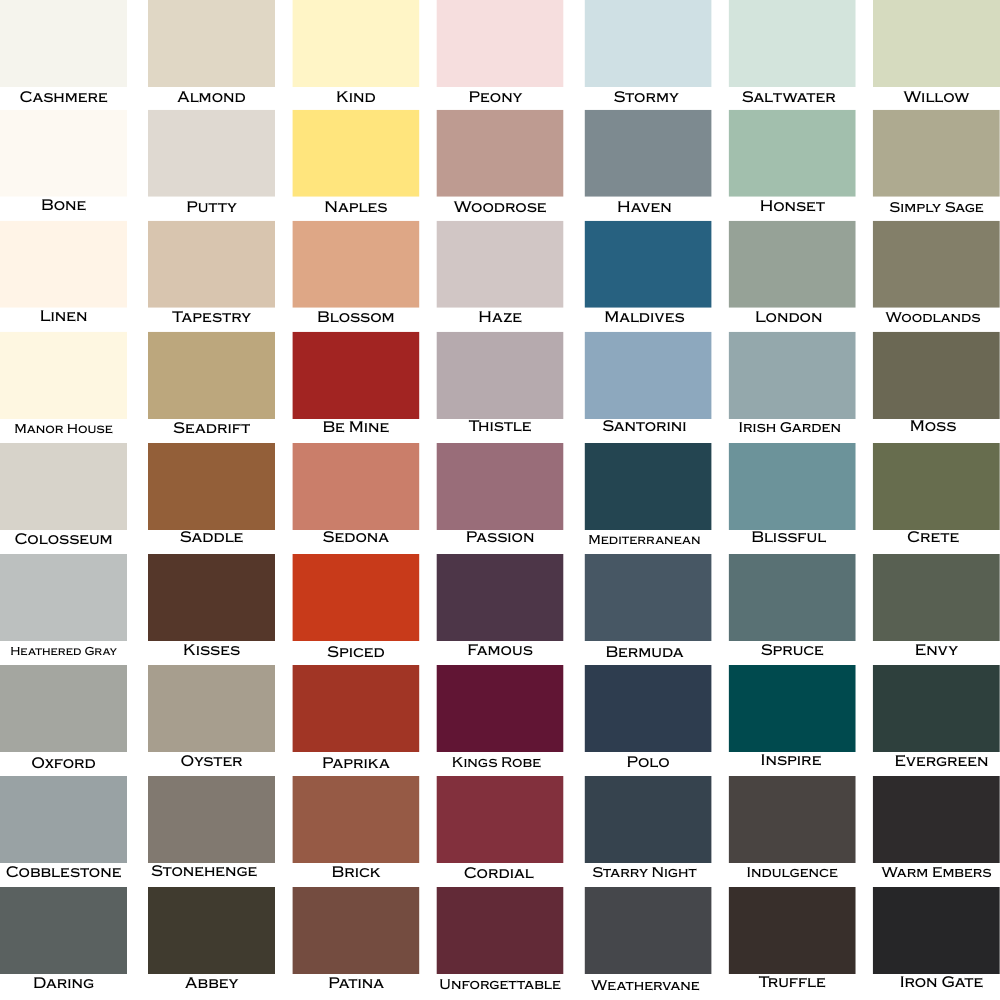 Paint colour selection card with a wide range of swatches