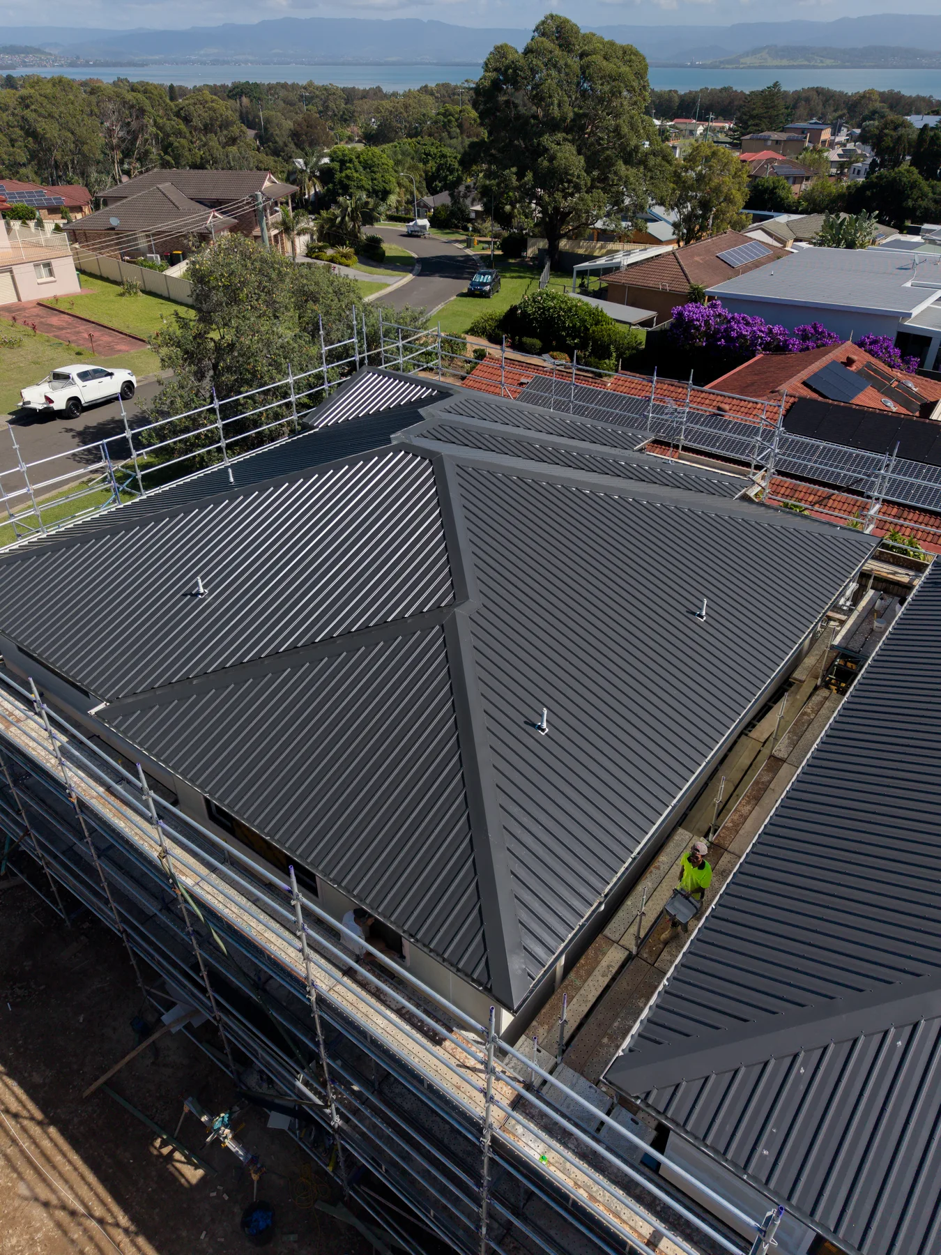 Aerial view of professional exterior painting workmanship